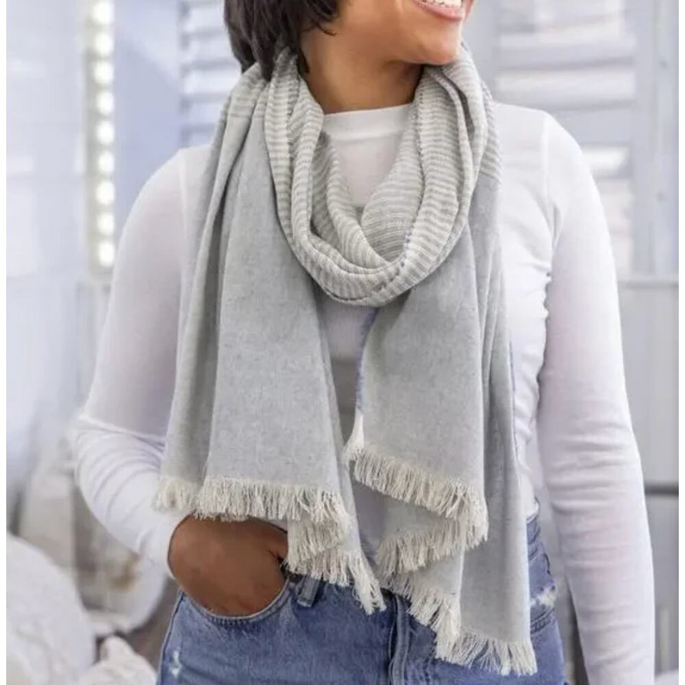 BE KIND X TRIBE ALIVE Upcycled Denim Scarf Blue Stripe NWT Lightweight Boho Fall